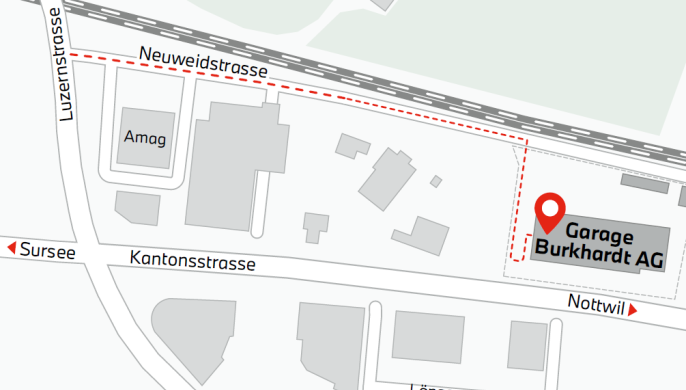 Anfahrtsplan zu Garage Burkhard AG in Oberkirch